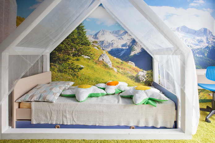 chambre avec des montagnes au mur