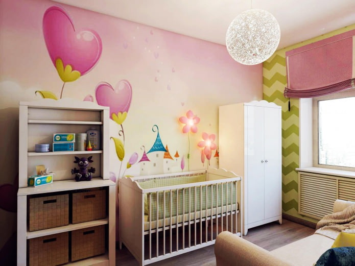 conception d'une chambre d'enfant pour un nouveau-né de 8,4 m². m.