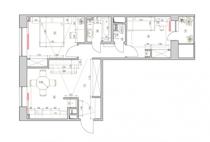 Layout ng isang dalawang silid na apartment 52 sq. m