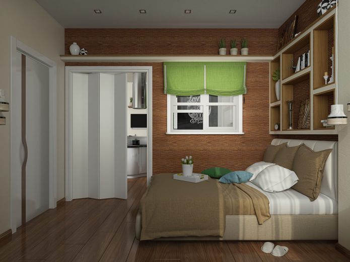 chambre avec une fausse fenêtre dans le projet de design d'intérieur de l'appartement