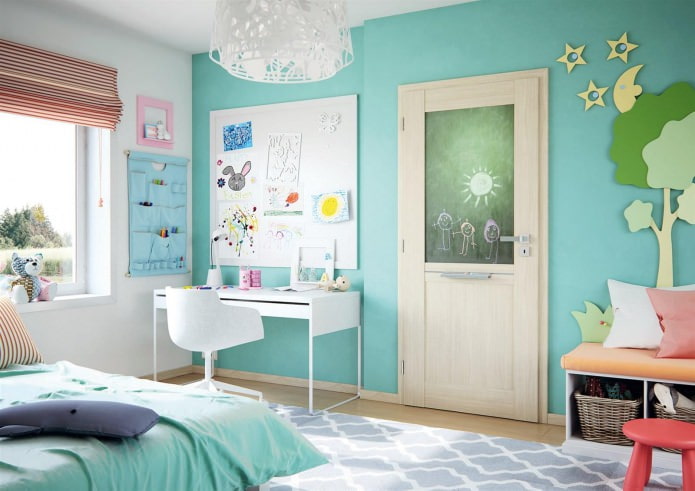 Chambre d'enfant aux couleurs turquoises pour une fille