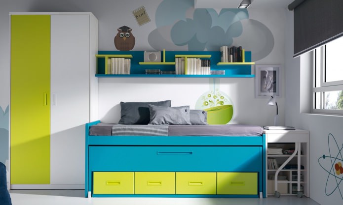 chambre d'enfant dans des tons turquoise-vert clair