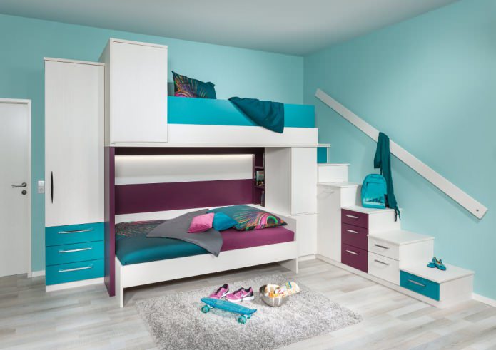 couleur turquoise dans la chambre des enfants pour deux enfants