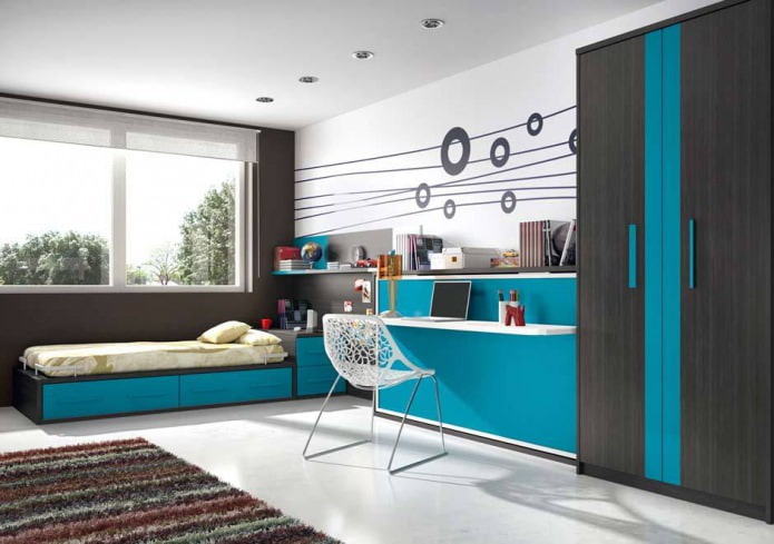 marron turquoise dans la chambre des enfants