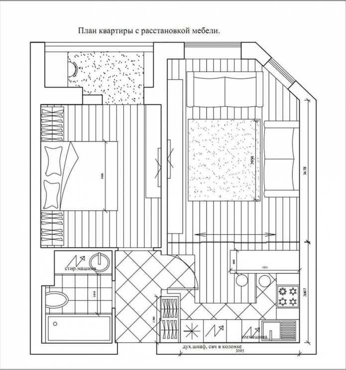 agencement d'un deux pièces 50 m². m.