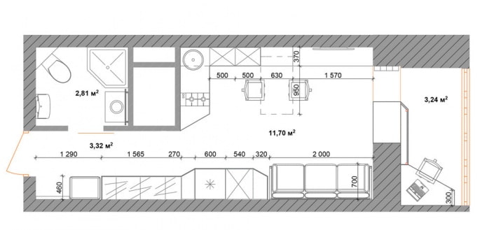 agencement studio 18 m². m.