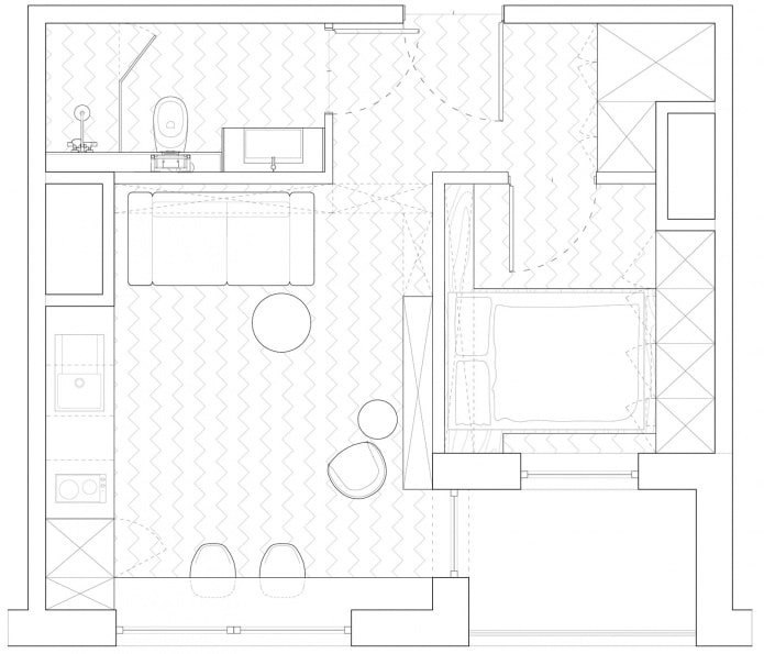 40 négyzetméteres stúdió apartman elrendezése m.