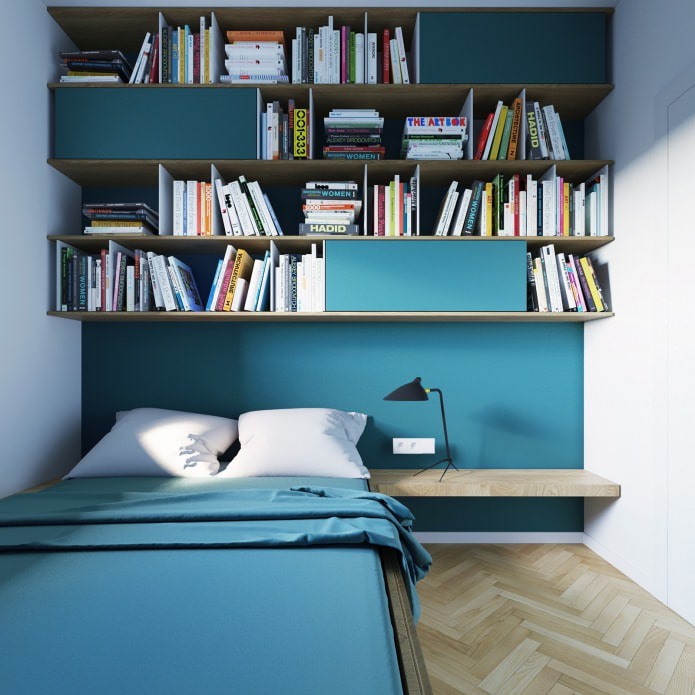 Conception de chambre aux couleurs turquoises dans un studio