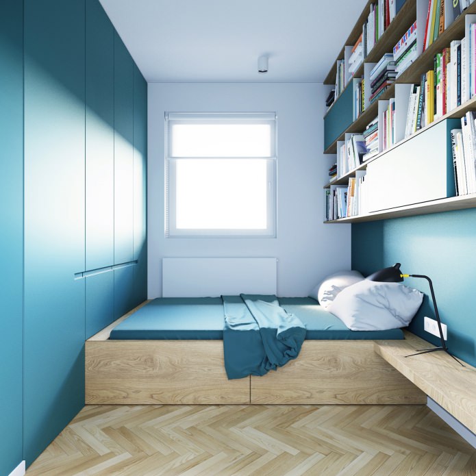 Conception de chambre aux couleurs turquoises dans un studio