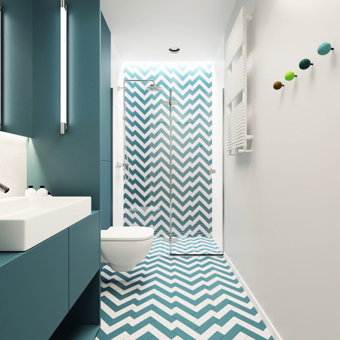 design de salle de bain aux couleurs blanc et turquoise