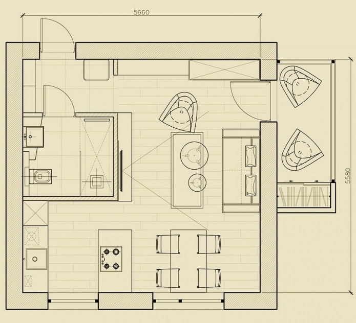 La disposition de l'appartement est de 31 m². m.