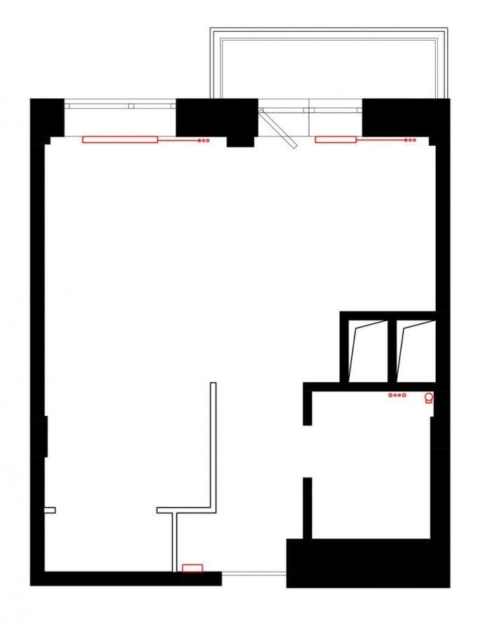 Stúdió apartman elrendezése 33 nm. m.