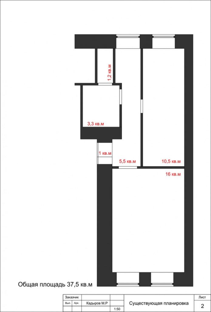 Egyszobás apartman-mellény elrendezése