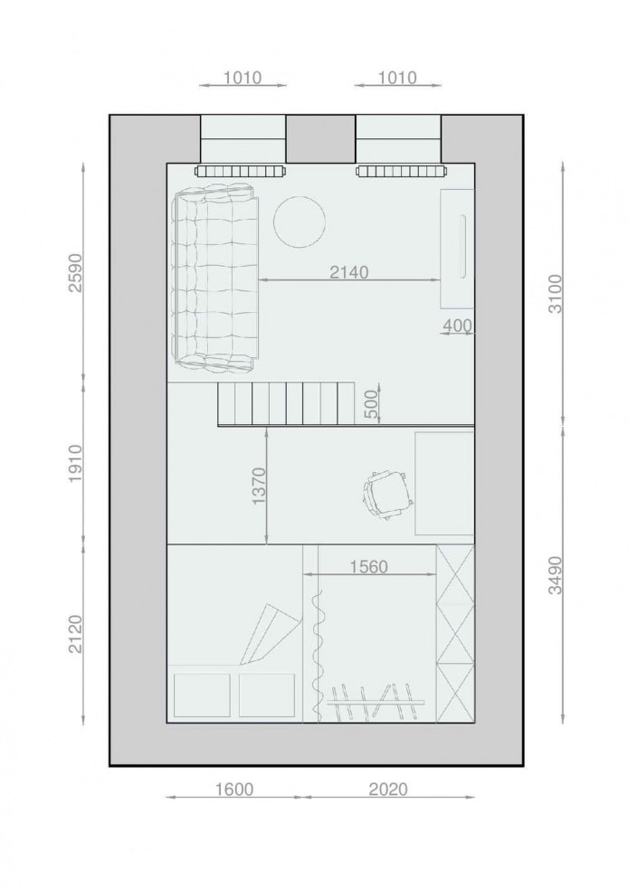 Aménagement d'un studio sur deux niveaux avec de hauts plafonds