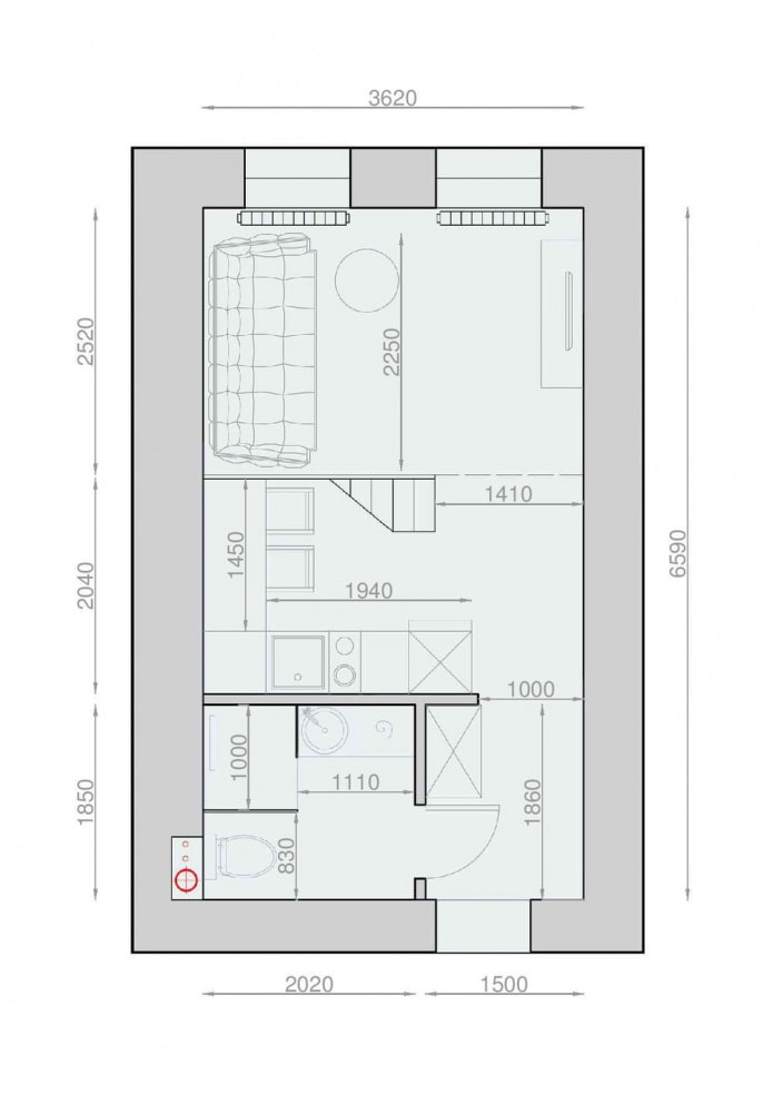 Aménagement d'un studio sur deux niveaux avec de hauts plafonds