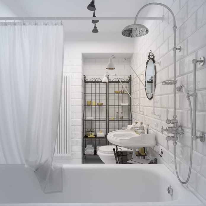 salle de bain en blanc avec des carreaux de briques