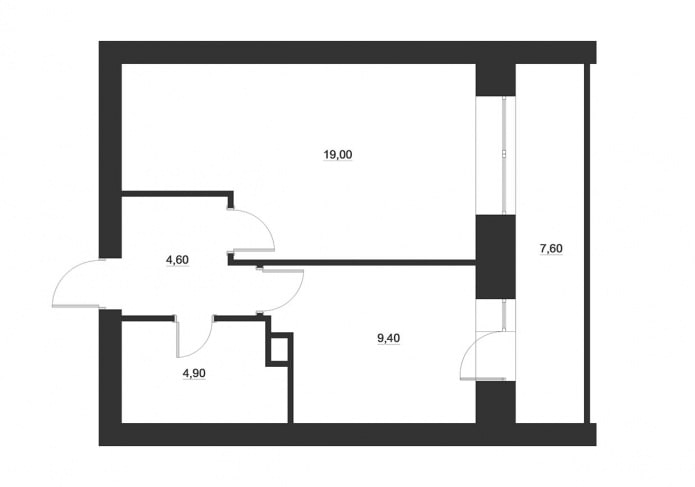 Layout ng isang studio apartment na may loggia