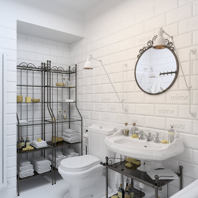 salle de bain en blanc avec des carreaux de briques