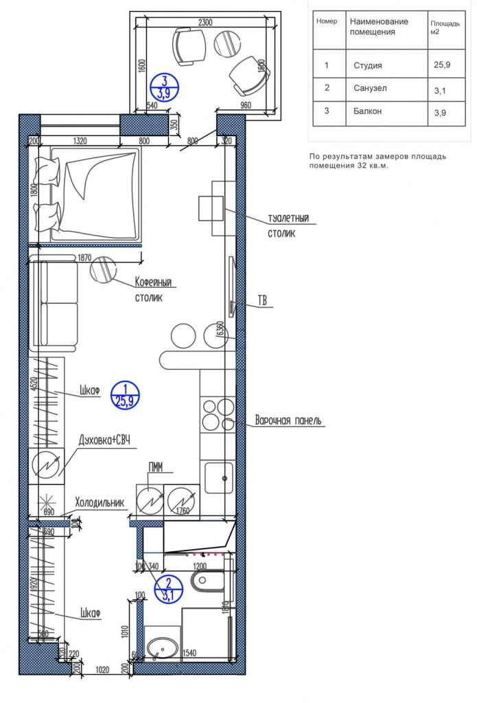 agencement du studio 29 m². m. avec une cloison décorative