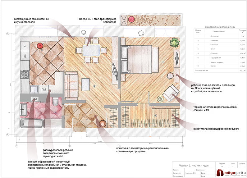 Projet d'un deux pièces 57 m². m.