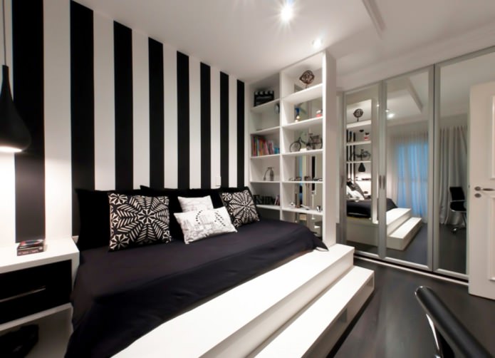 Intérieur de chambre noir et blanc