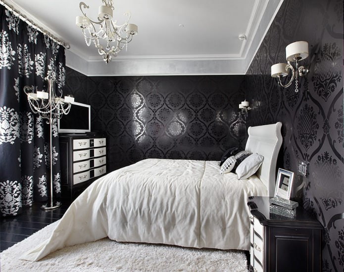 Intérieur de chambre noir et blanc