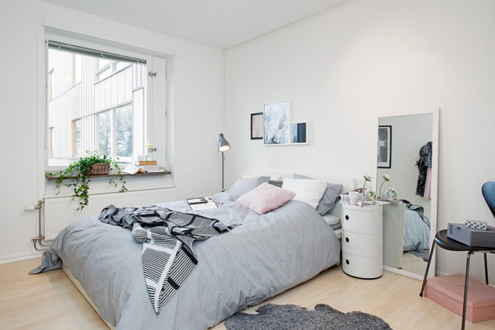 Intérieur de chambre scandinave aux couleurs claires