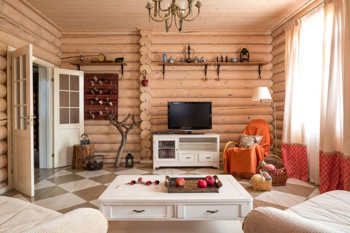 intérieur d'une maison en rondins