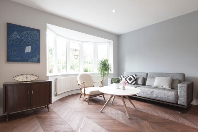 Parquet à chevrons français dans le salon