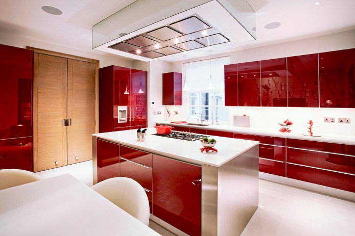 cuisine moderne aux couleurs rouge et blanc