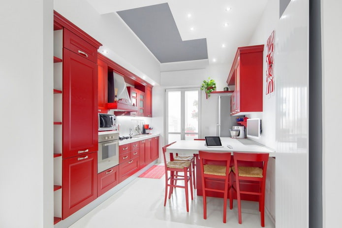 ensemble rouge avec décoration blanche pour murs, sols et plafonds