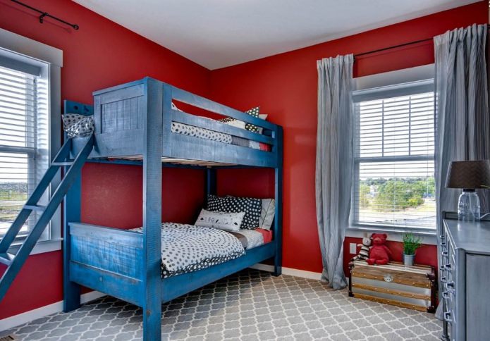 chambre d'enfant rouge et bleu