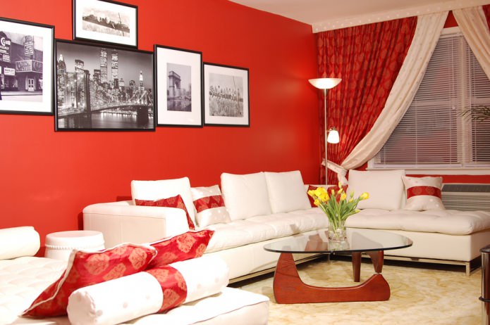 salon moderne rouge et blanc