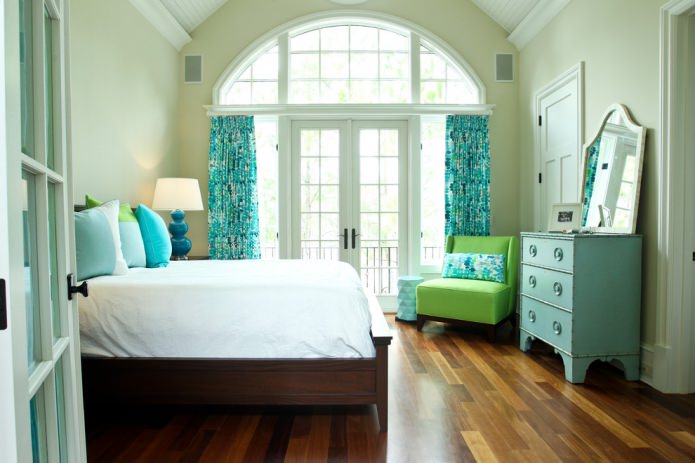 chambre verte et turquoise