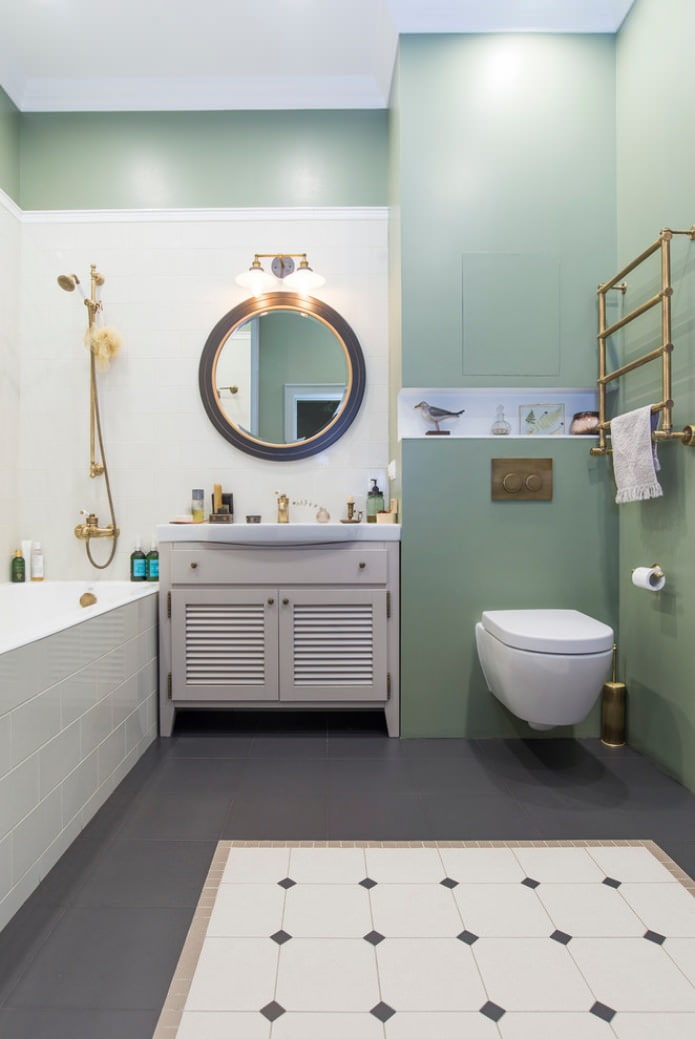 salle de bain aux couleurs blanc et menthe