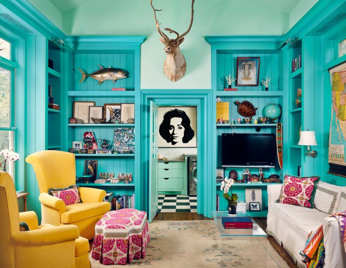 Salon jaune-turquoise