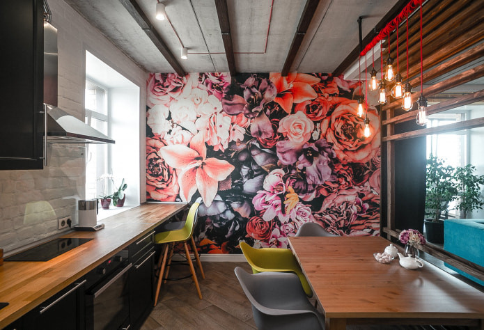 papier peint dans la cuisine dans le style loft