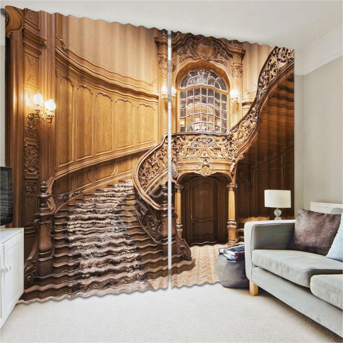 Rideaux 3D avec une photo d'un escalier