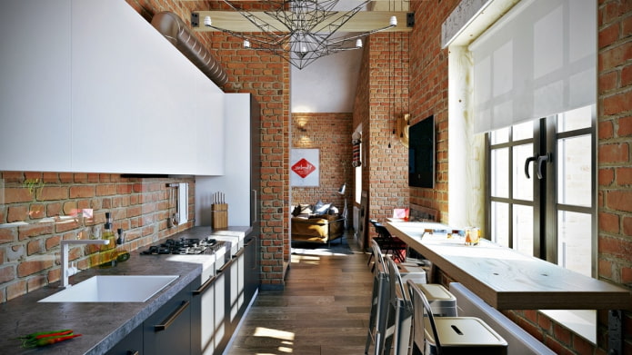 volets roulants dans la cuisine de style loft