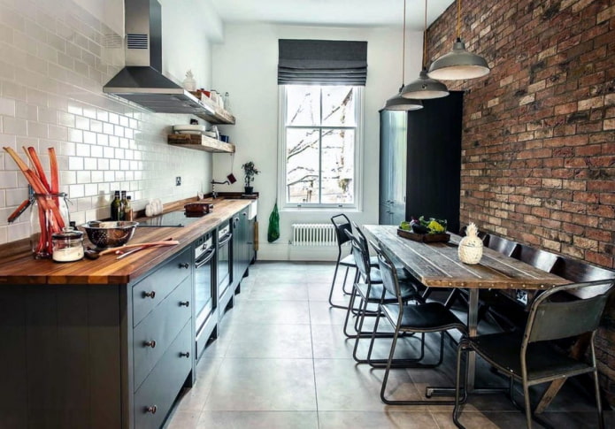 stores romains dans la cuisine de style loft