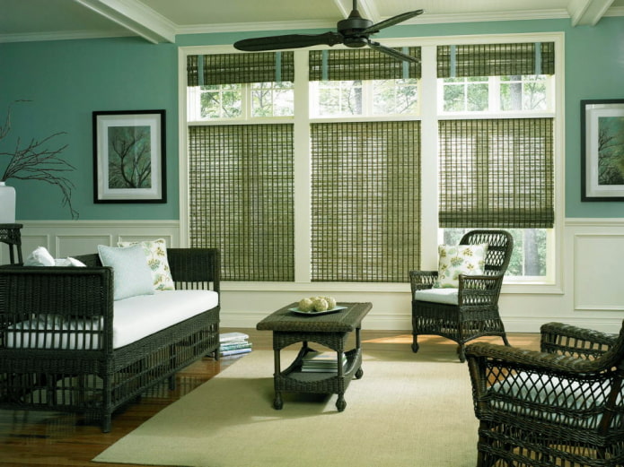 berdeng kawayan roman blinds sa interior