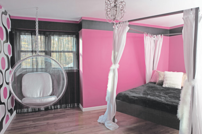 Chambre noir-blanc-rose