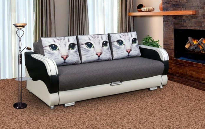 sofa na may print ng larawan ng isang pusa