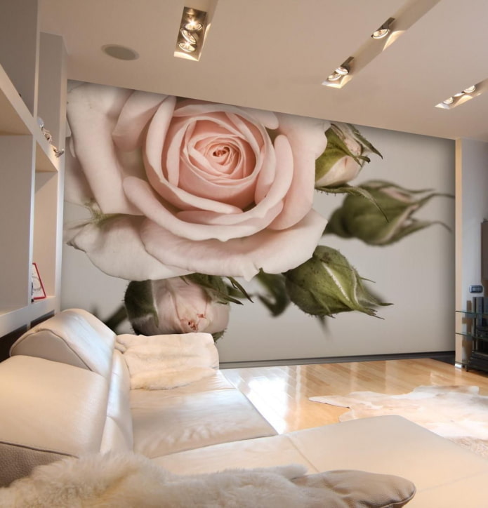 papier peint 3d avec des fleurs à l'intérieur du salon