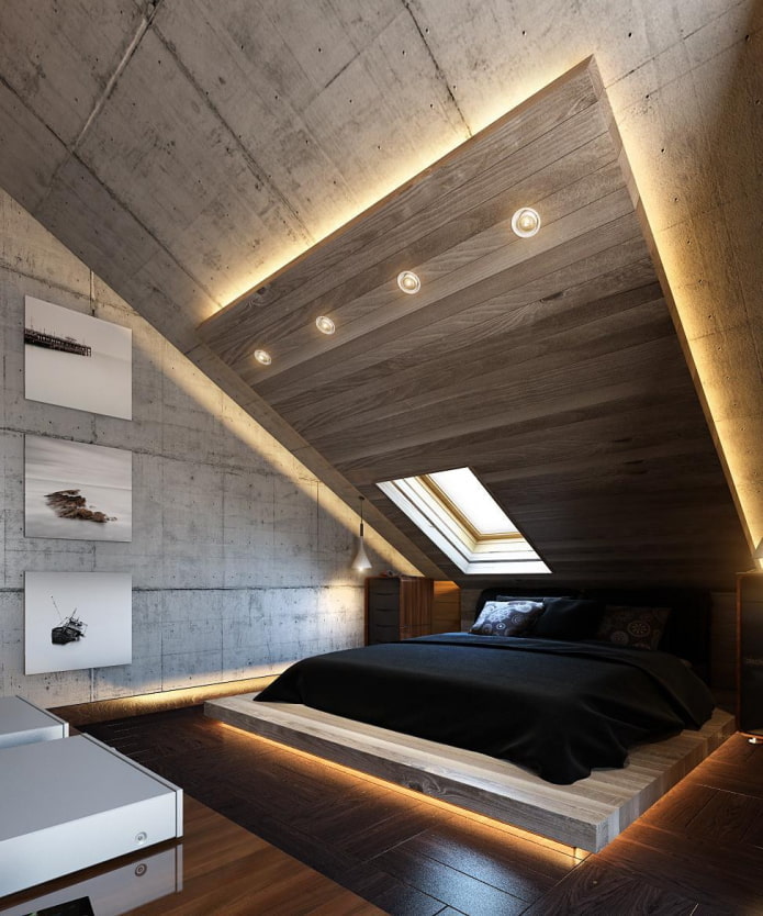 plafond en bois illuminé