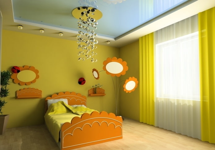 plafond bleu combiné avec des murs jaunes