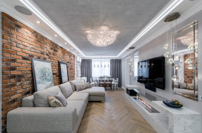 structure de plafond blanc et gris dans le salon