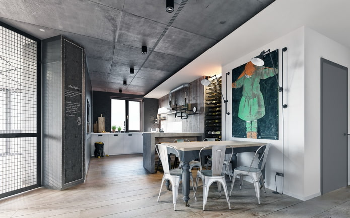 plafond de style loft gris