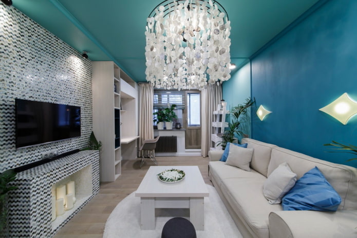 plafond turquoise dans le salon