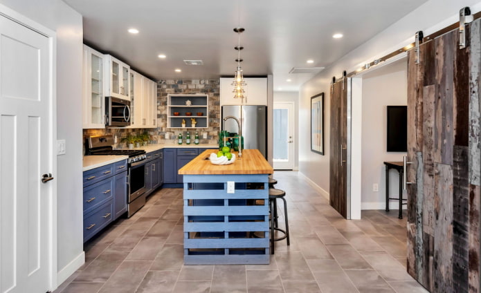 portes à l'intérieur de la cuisine dans le style loft